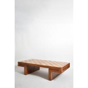 Table basse en bois à plateau en damier, années 1960.