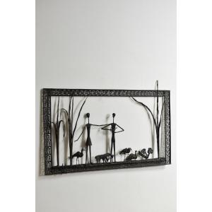 Sculpture murale en peinture de style brutaliste, années 1960.