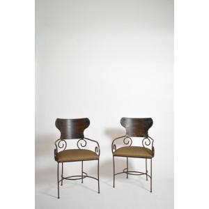 Paire de fauteuils de style ancien en fer forgé, XIXᵉ siècle.