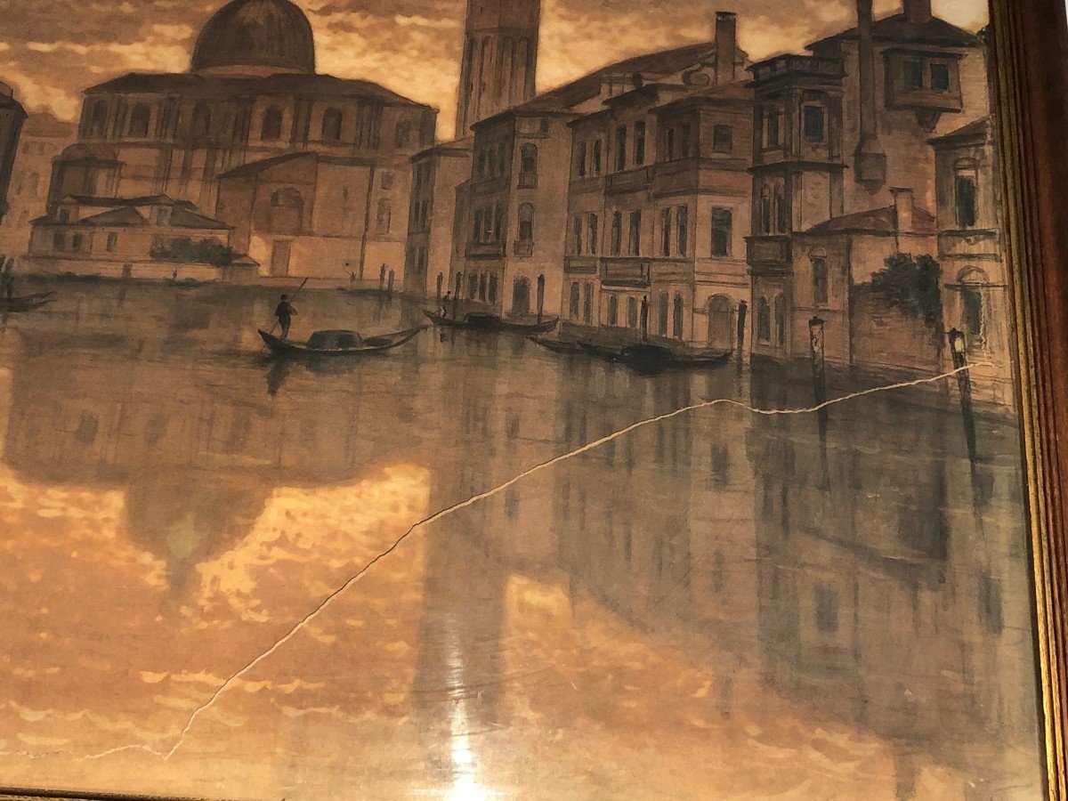 Grande Vue De Venise. Fusain. Signé François Stroobant (1819-1916)-photo-1