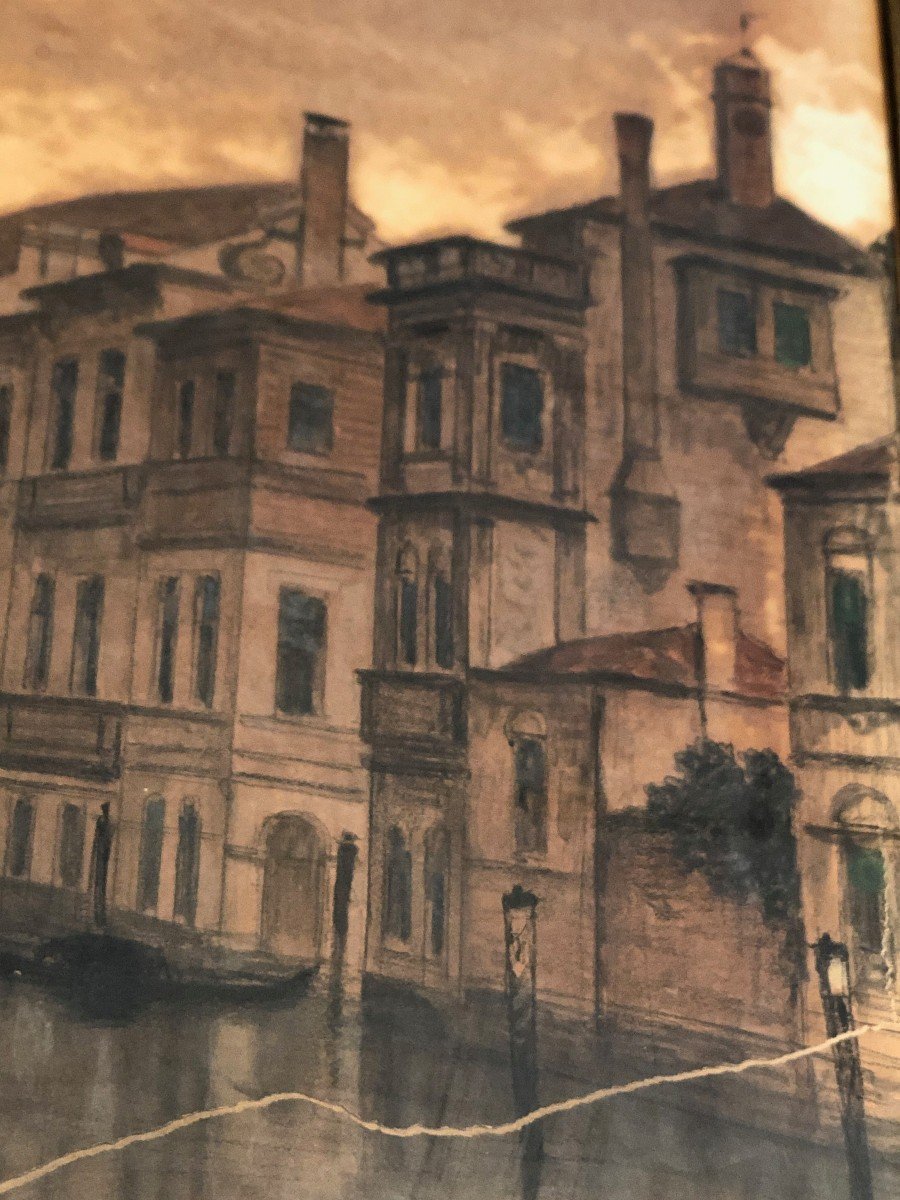 Grande Vue De Venise. Fusain. Signé François Stroobant (1819-1916)-photo-3