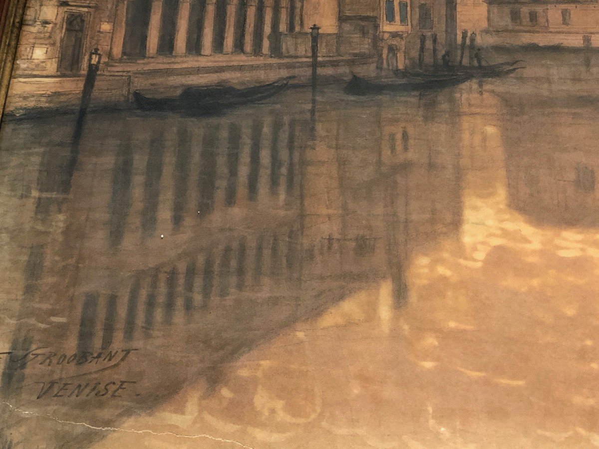 Grande Vue De Venise. Fusain. Signé François Stroobant (1819-1916)-photo-7