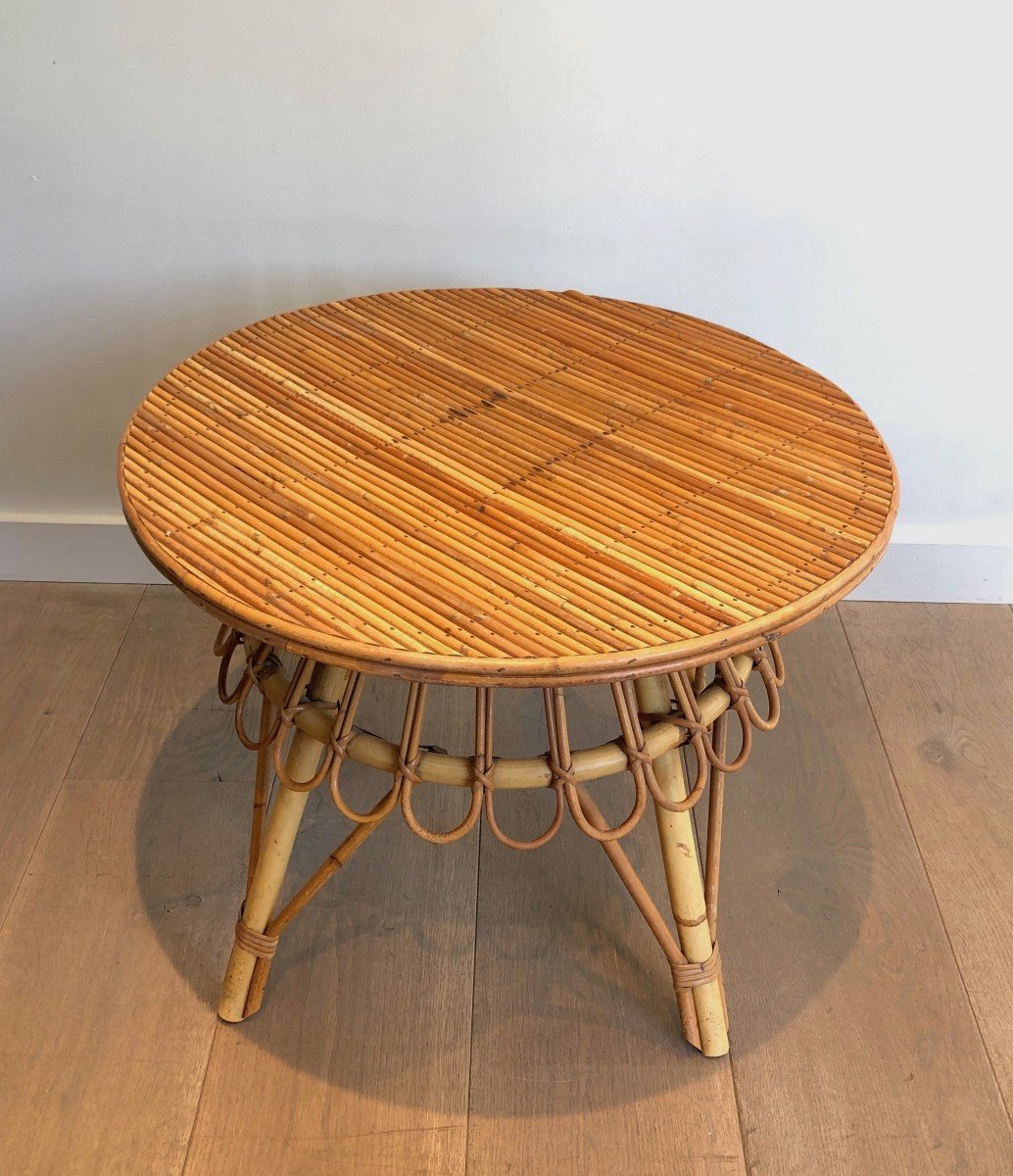 Round Rattan Coffee Table. French Work Attributed To Adrien Audoux And Frida Minet. Vers 1950. -photo-2
