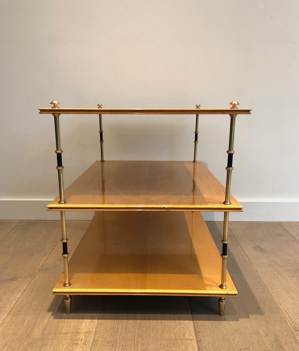 Sycamore and brass three tiers console or side table. French work attributed to Maison Jansen. Circa 1940-photo-3