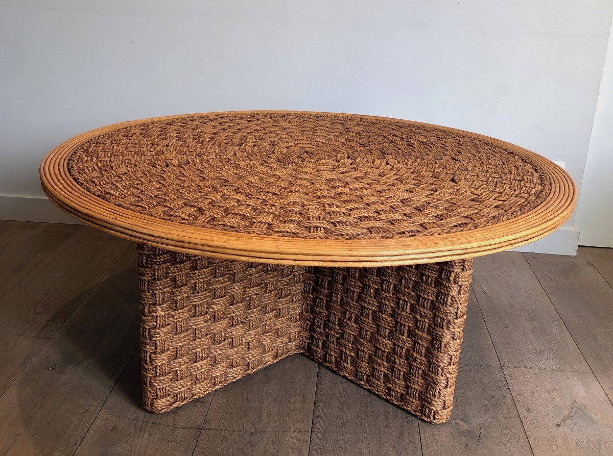 Importante Table Basse Ronde En Corde Et Bois. Travail Français Dans Le Goût d'Audoux-minet-photo-2