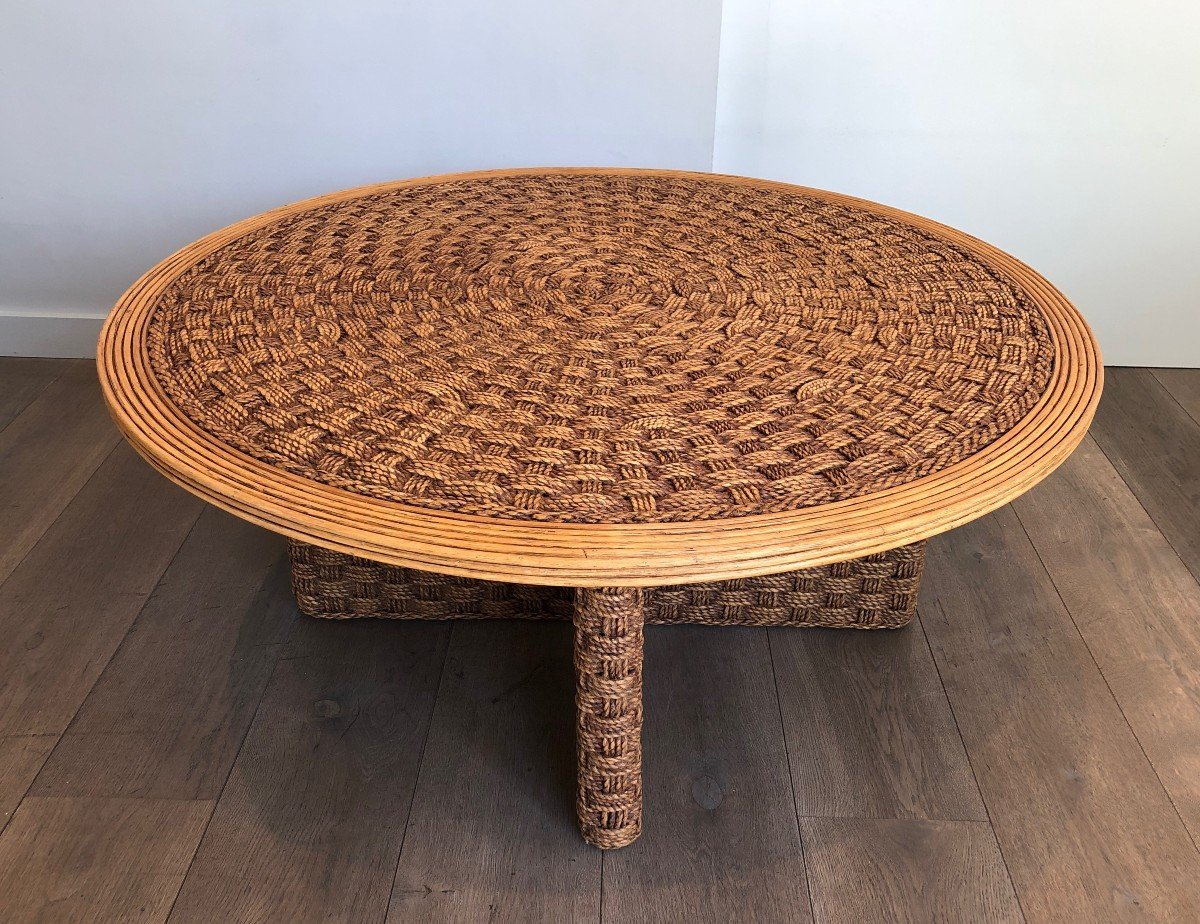 Importante Table Basse Ronde En Corde Et Bois. Travail Français Dans Le Goût d'Audoux-minet-photo-3