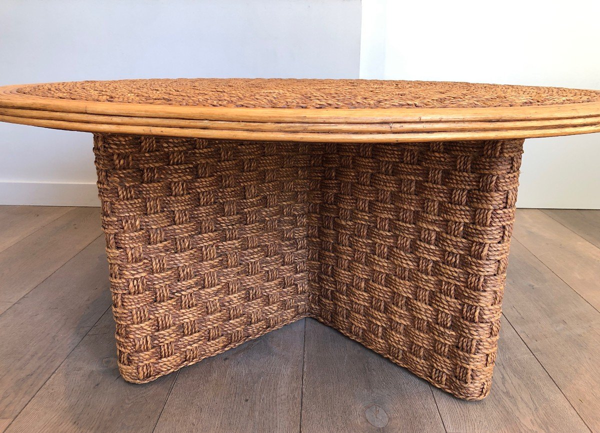 Importante Table Basse Ronde En Corde Et Bois. Travail Français Dans Le Goût d'Audoux-minet-photo-2