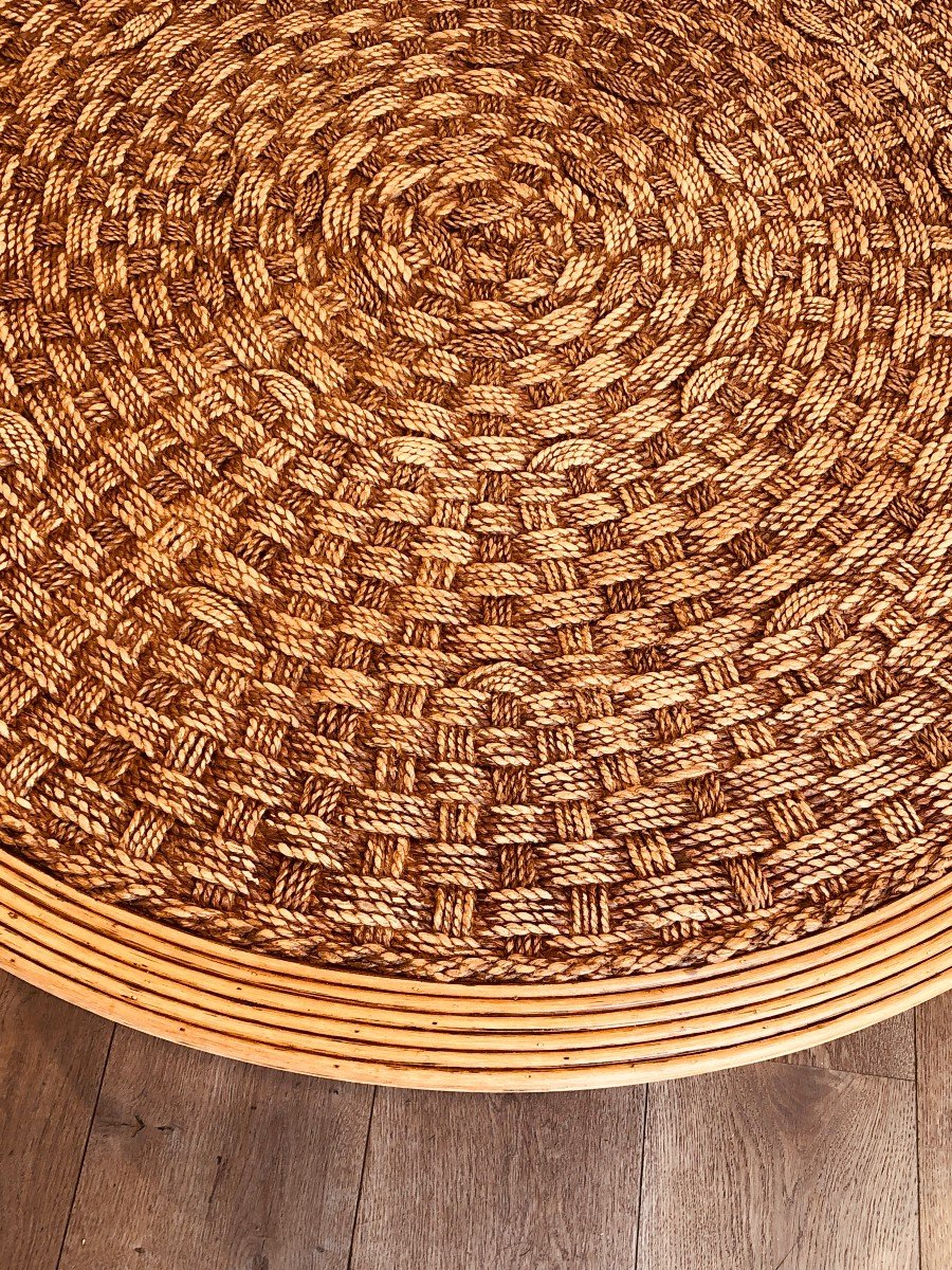 Importante Table Basse Ronde En Corde Et Bois. Travail Français Dans Le Goût d'Audoux-minet-photo-5