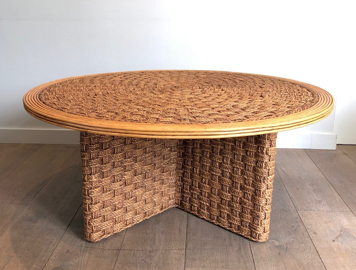 Importante Table Basse Ronde En Corde Et Bois. Travail Français Dans Le Goût d'Audoux-minet-photo-7