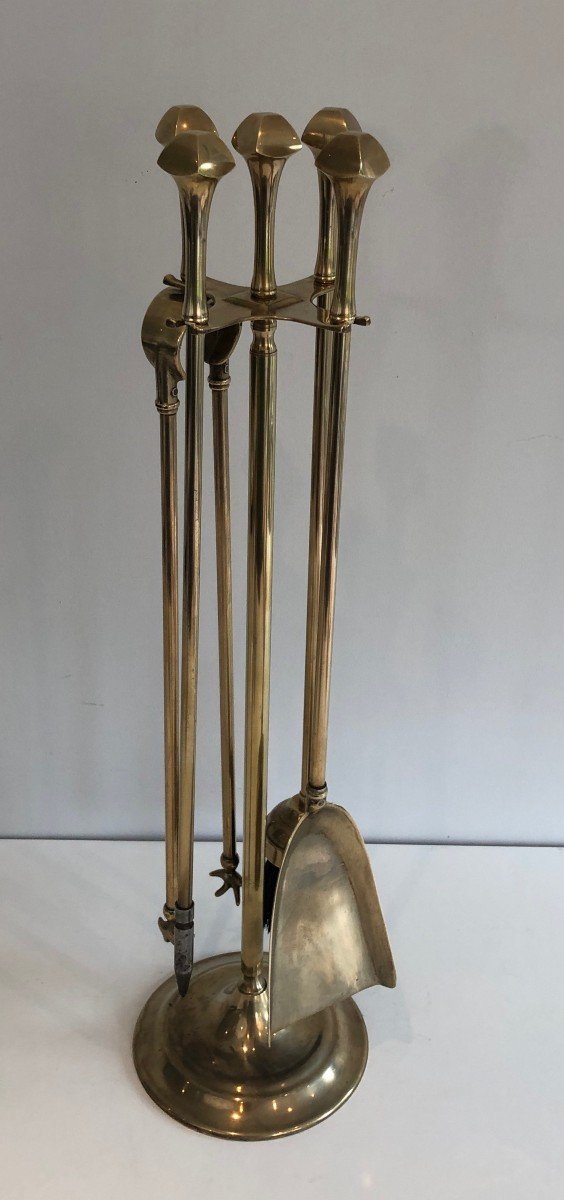 Neoclassical Style Brass Fireplace Tools. French. Circa 1970-photo-2