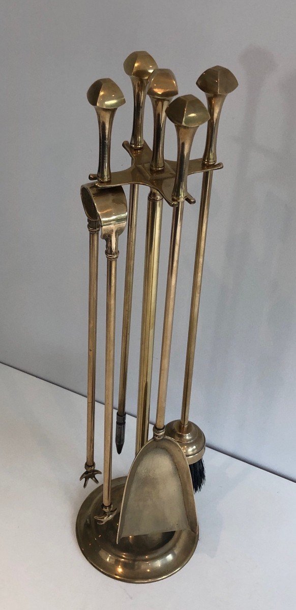 Neoclassical Style Brass Fireplace Tools. French. Circa 1970-photo-3