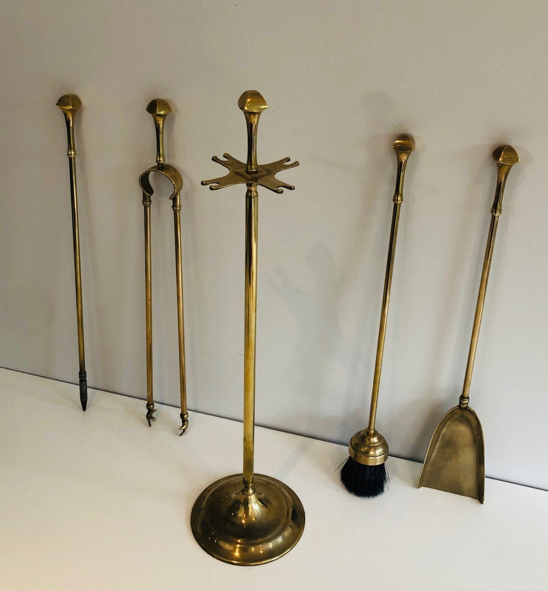Neoclassical Style Brass Fireplace Tools. French. Circa 1970-photo-4