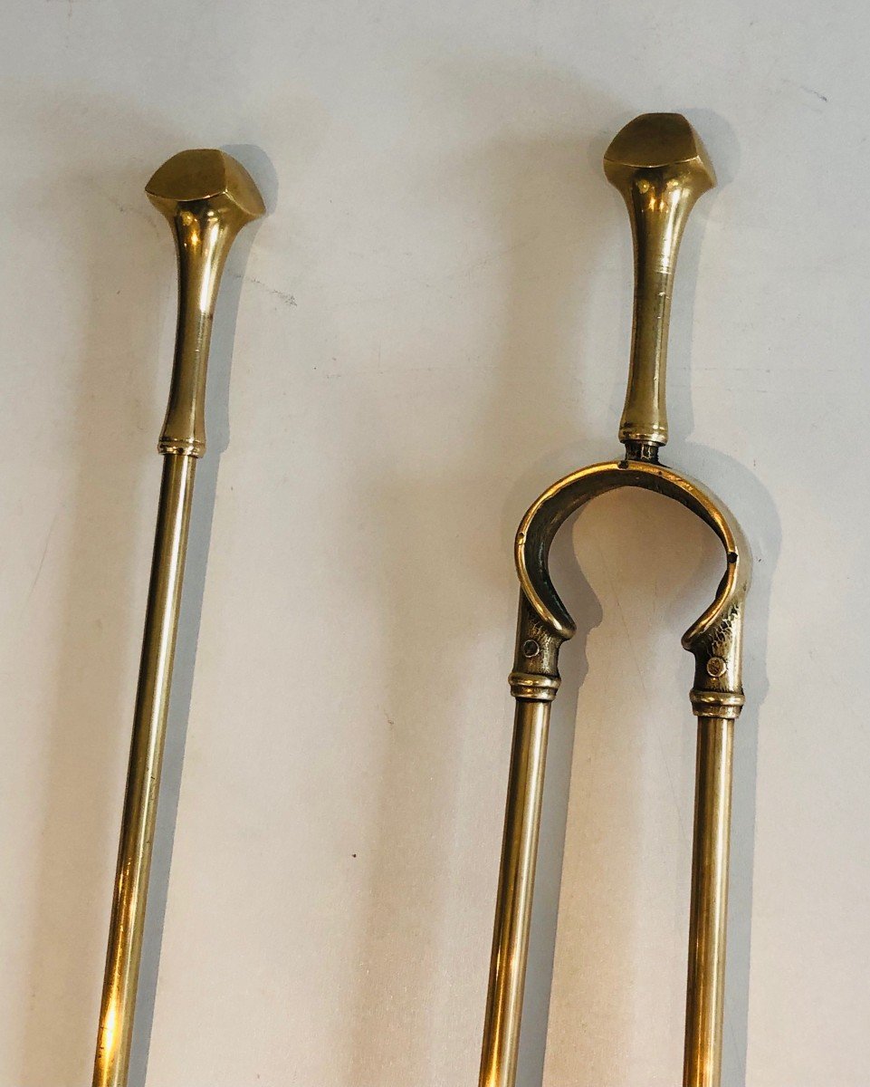 Neoclassical Style Brass Fireplace Tools. French. Circa 1970-photo-2