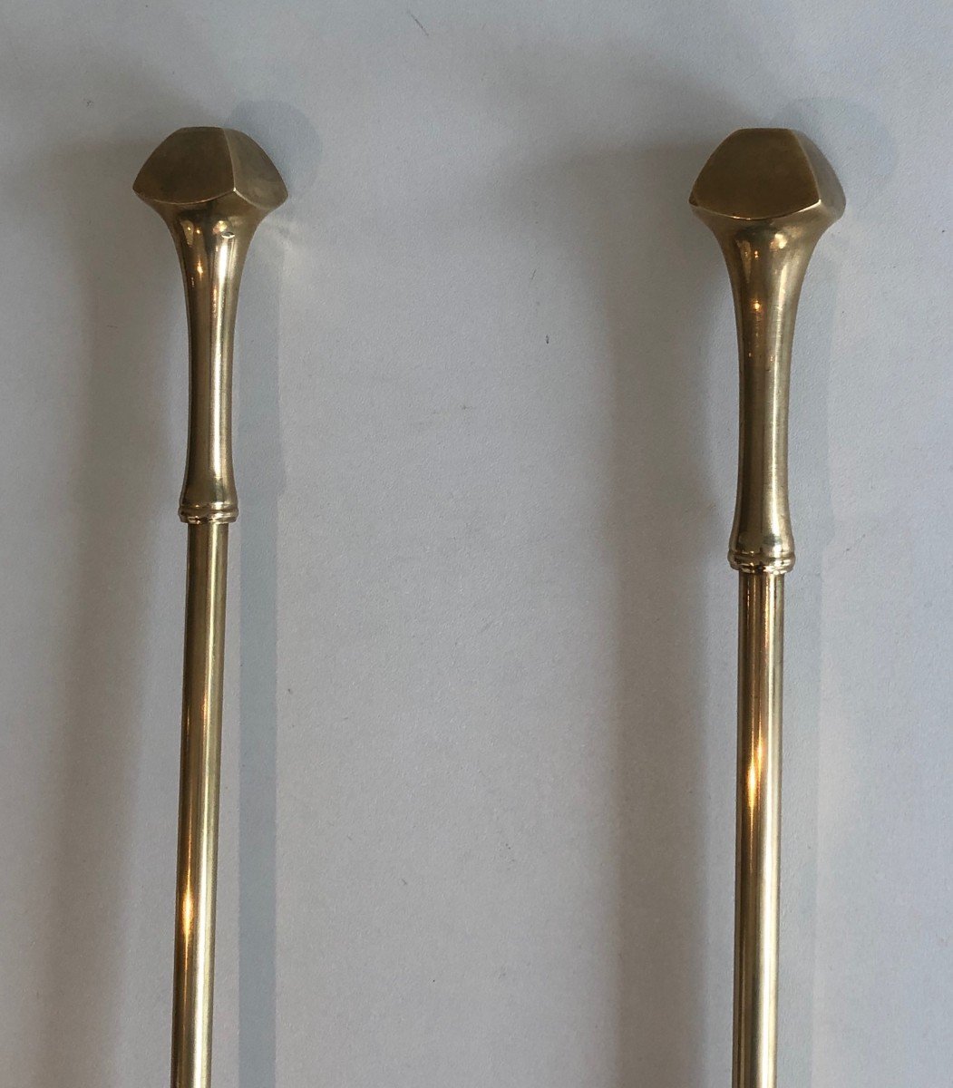 Neoclassical Style Brass Fireplace Tools. French. Circa 1970-photo-3
