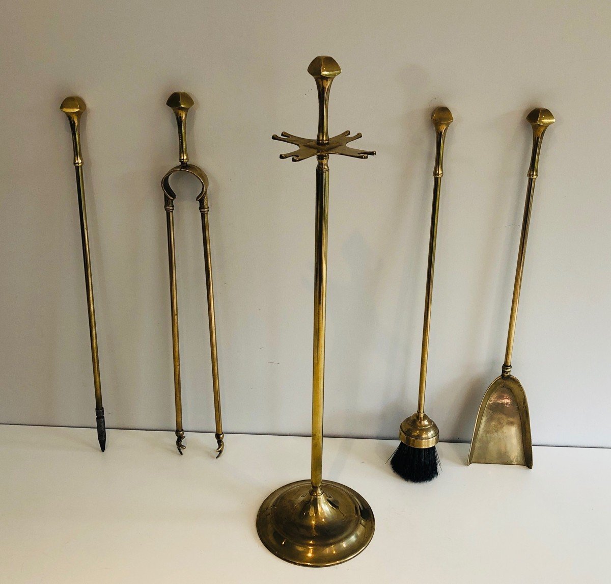 Neoclassical Style Brass Fireplace Tools. French. Circa 1970-photo-7