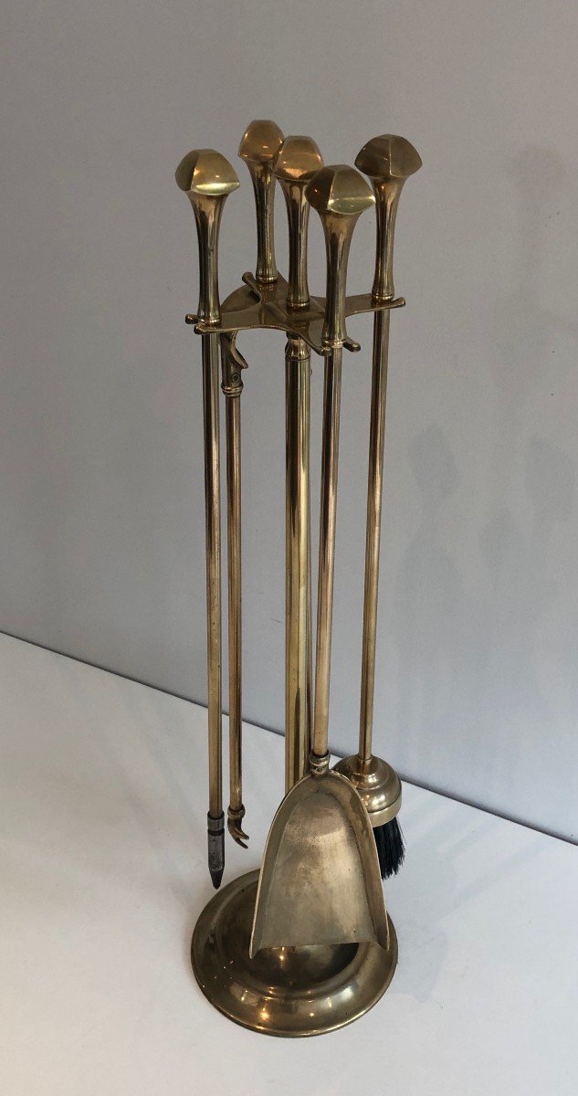 Neoclassical Style Brass Fireplace Tools. French. Circa 1970