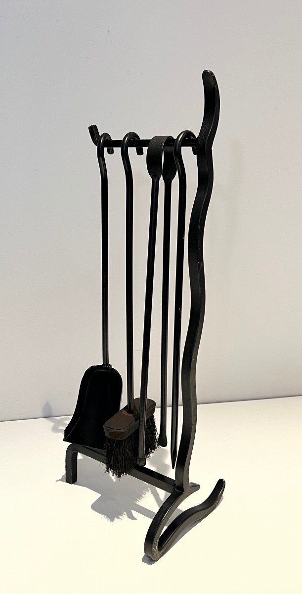 Lacquered Metal Design Fireplace Tools. French Work. Circa 1970-photo-2