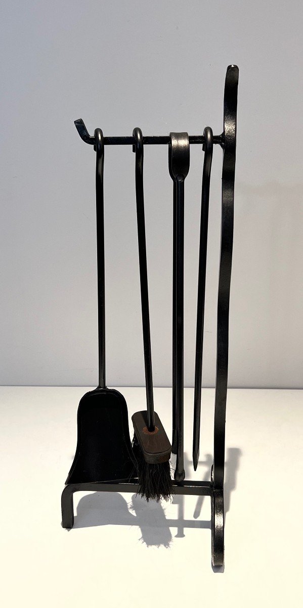 Lacquered Metal Design Fireplace Tools. French Work. Circa 1970-photo-4