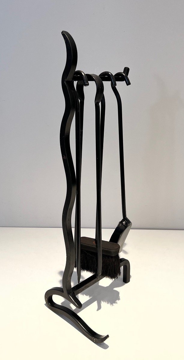 Lacquered Metal Design Fireplace Tools. French Work. Circa 1970-photo-1