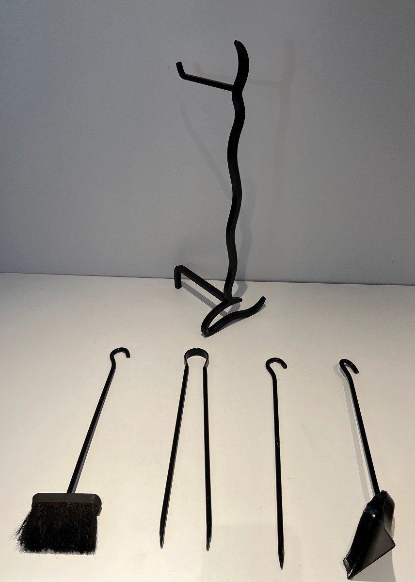 Lacquered Metal Design Fireplace Tools. French Work. Circa 1970-photo-8