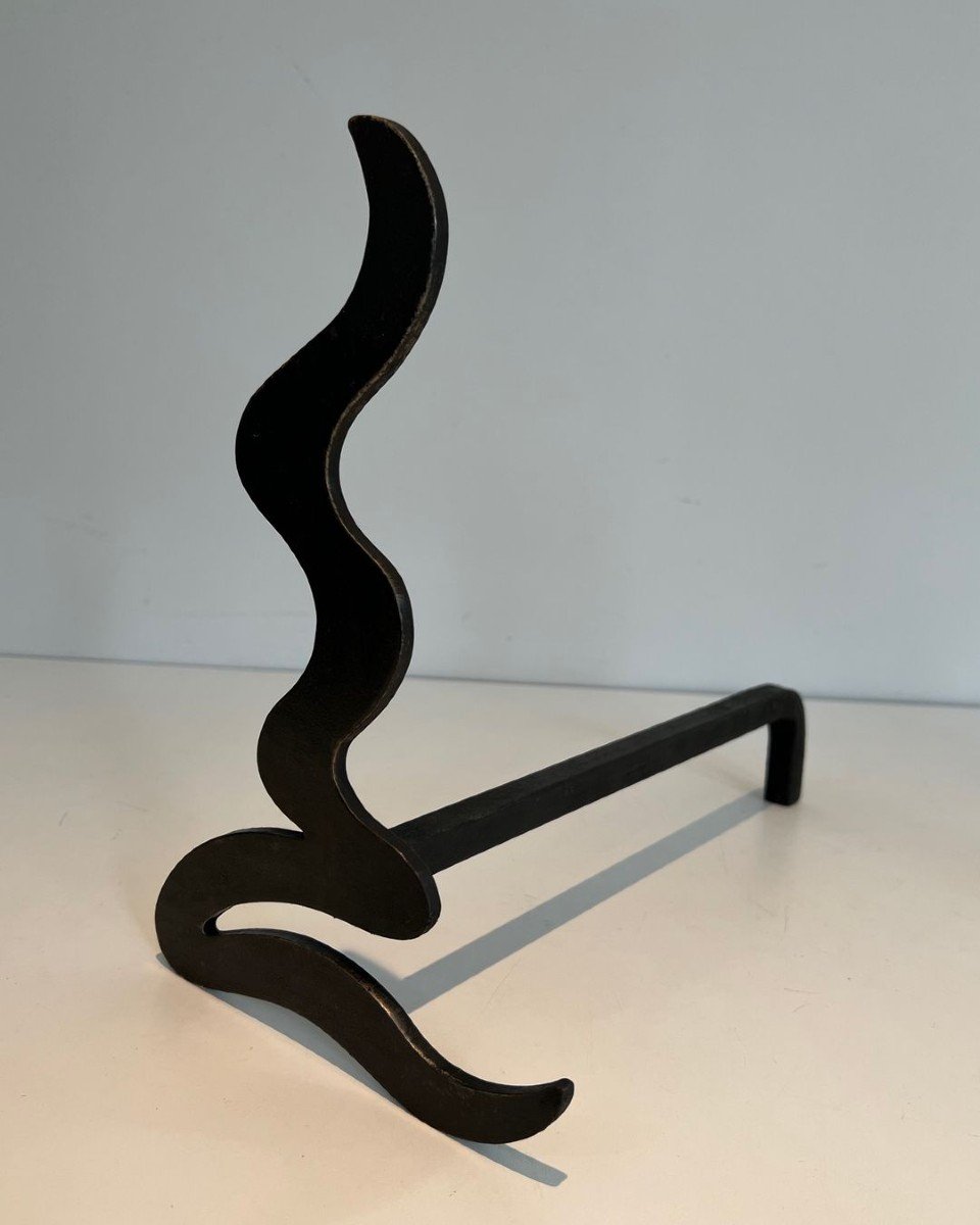 Paire De Chenets Design En Acier Et Fer Forgé-photo-4