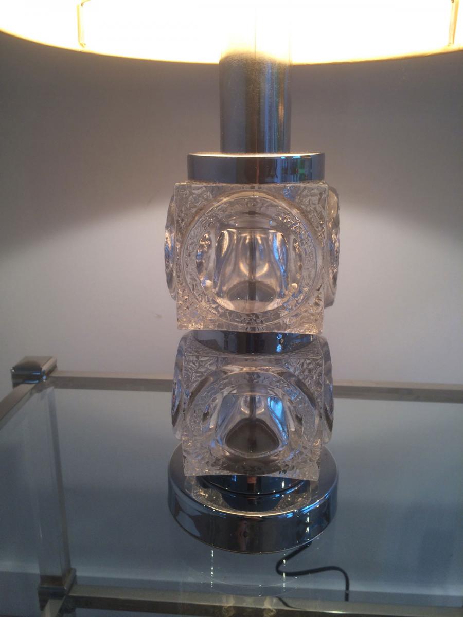 Paire De Lampe En Verre Et Chome.-photo-1