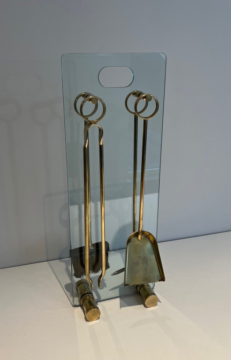 Glass And Brass Design Fireplace Tools-photo-4