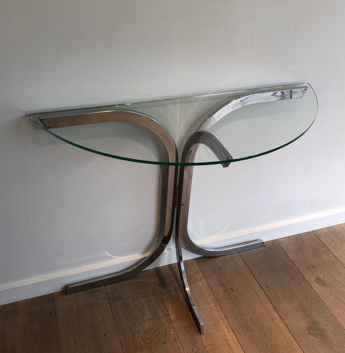 Half-moon Chromed Console In The Style Of Maison Charles-photo-6