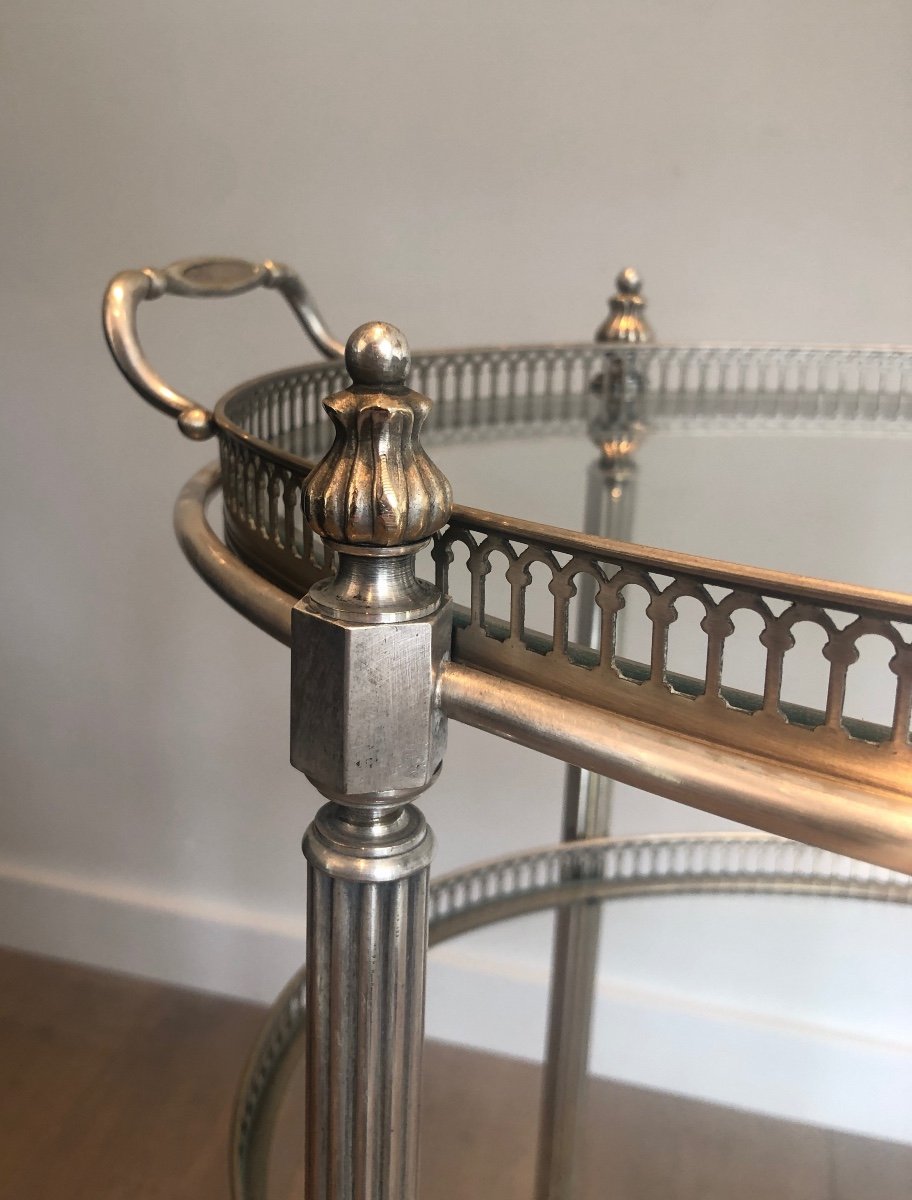 Three Tiers Silvered On Brass Drinks Trolley By Maison Jansen-photo-4