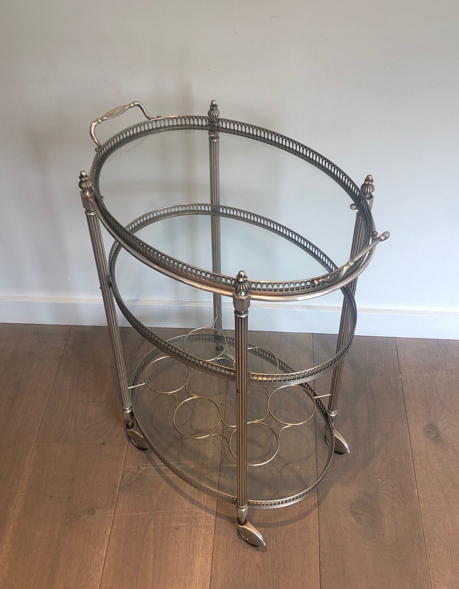 Three Tiers Silvered On Brass Drinks Trolley By Maison Jansen-photo-8