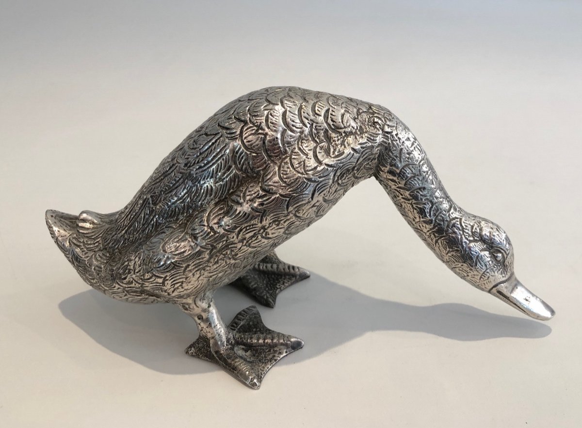 Silvered Bronze Duck Sculpture-photo-5