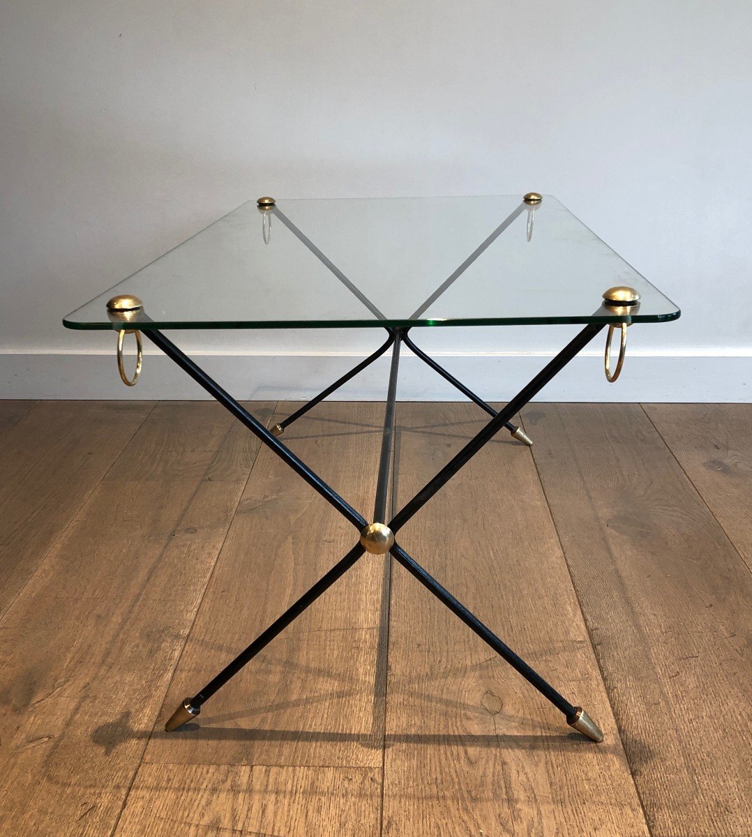 Vintage Lacquered Metal, Brass And Glass Coffee Table By Jacques Adnet-photo-1