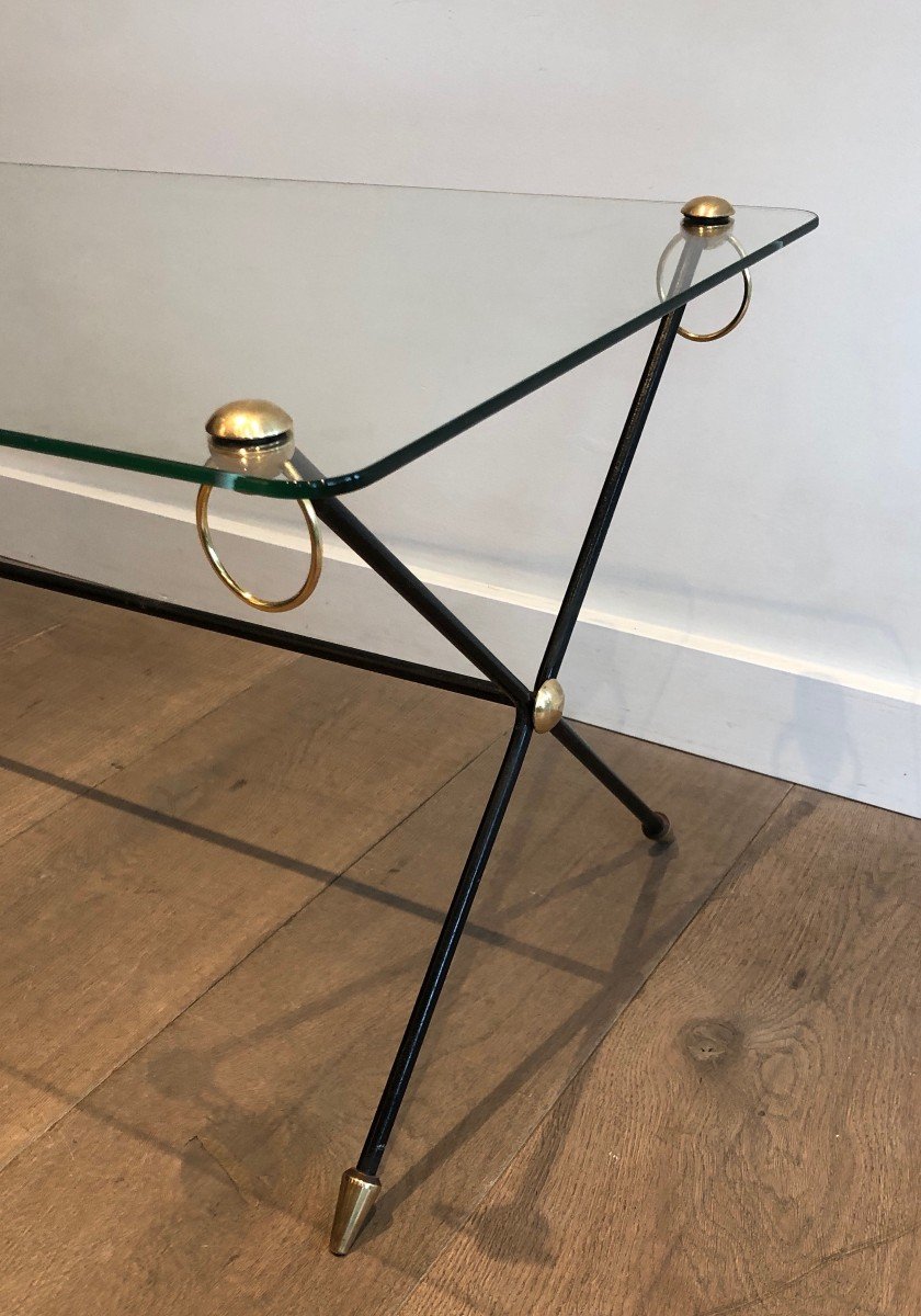 Vintage Lacquered Metal, Brass And Glass Coffee Table By Jacques Adnet-photo-6