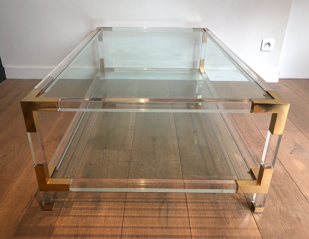 Lucite And Gilt Chrome Vintage Coffee Table. French Work In The Style Of Maison Jansen. Circa 1970-photo-1