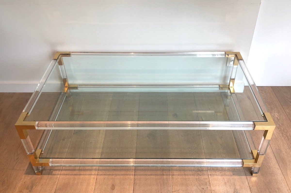Lucite And Gilt Chrome Vintage Coffee Table. French Work In The Style Of Maison Jansen. Circa 1970