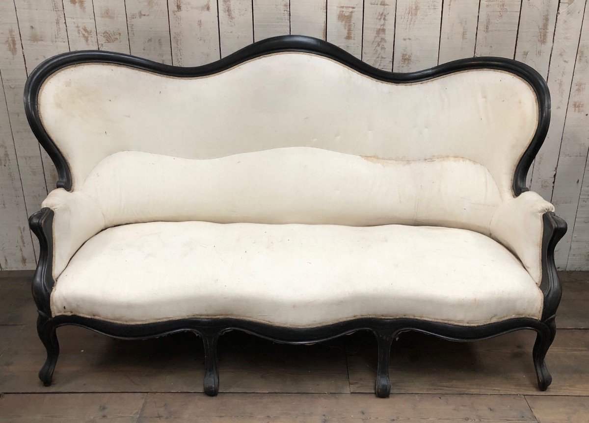 Blackened Wood Sofa. French Work Napoleon The 3d Period. Circa 1880-photo-8