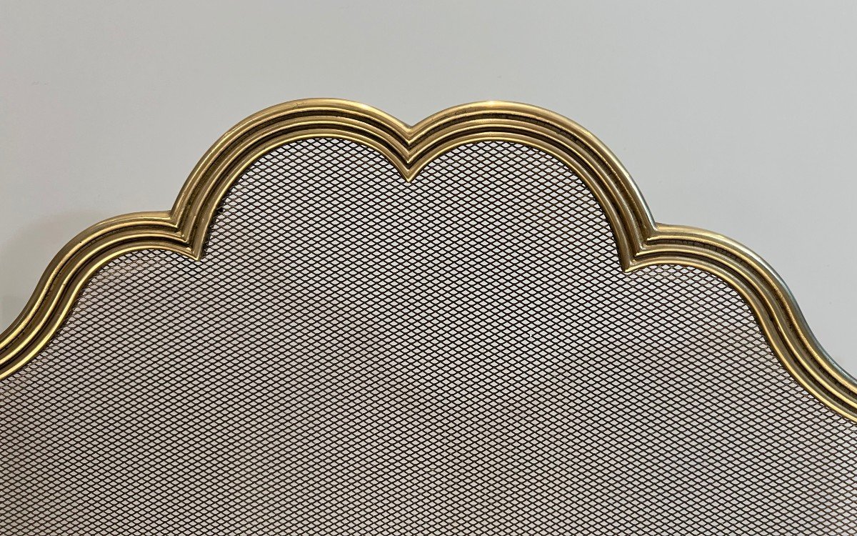 Neoclassical Style Brass And Grilling 3 Panels Fireplace Screen. French Work. Circa 1970-photo-4