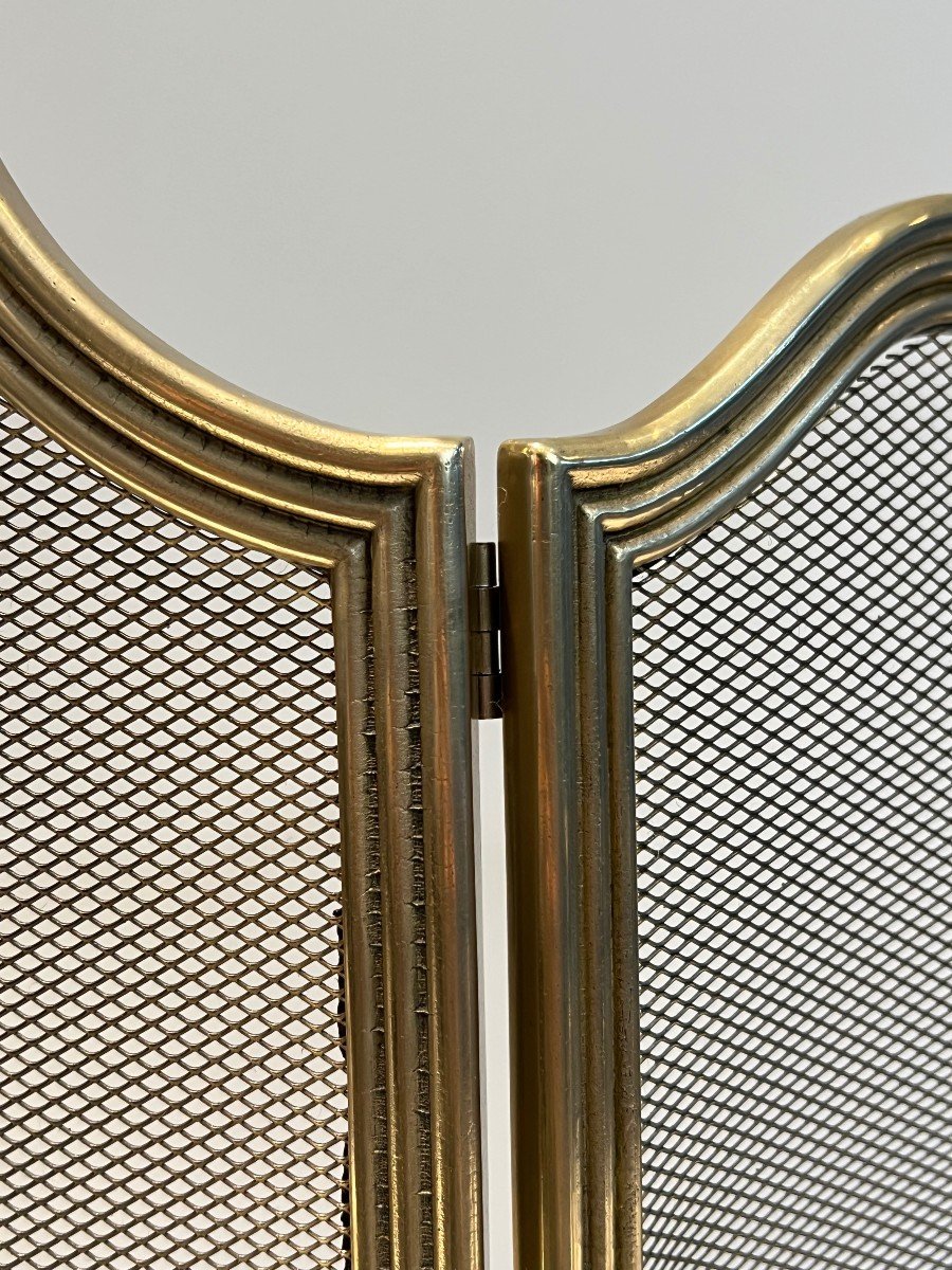 Neoclassical Style Brass And Grilling 3 Panels Fireplace Screen. French Work. Circa 1970-photo-5