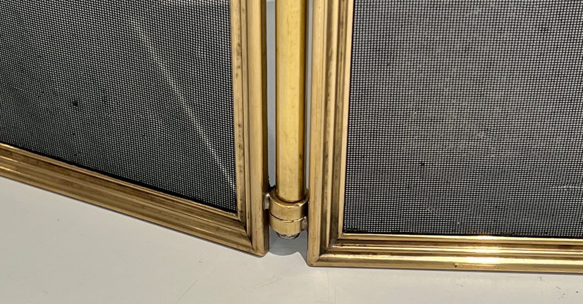 Neoclassical Style Brass And Grilling 3 Panels Fireplace Screen. French Work. Circa 1970-photo-4