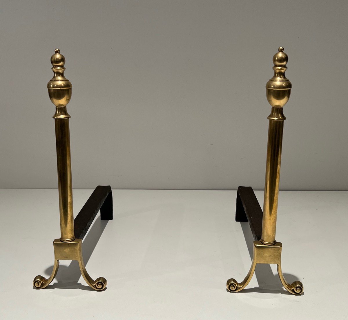 Pair Of Neoclassical Style Bronze Andirons. French. Circa 1940-photo-2