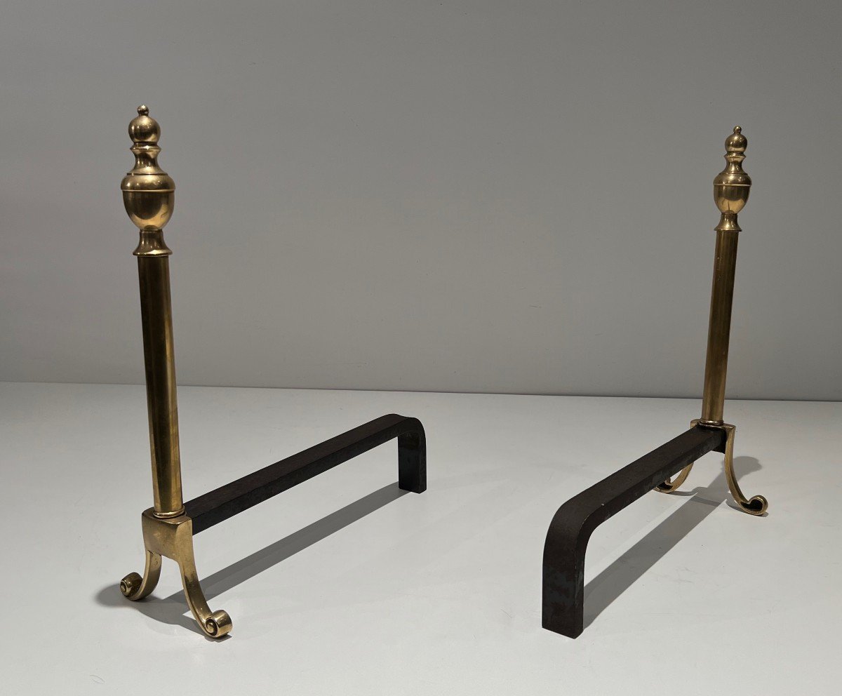 Pair Of Neoclassical Style Bronze Andirons. French. Circa 1940-photo-3