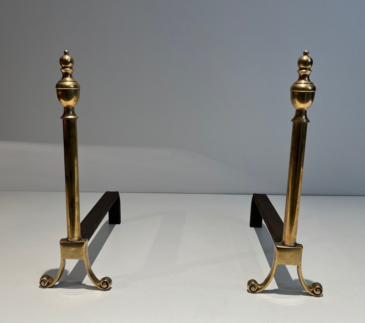 Pair Of Neoclassical Style Bronze Andirons. French. Circa 1940-photo-7