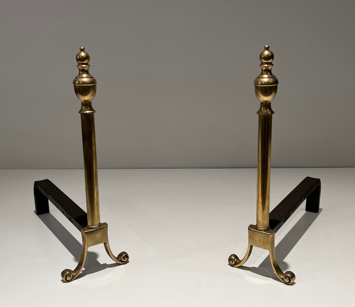 Pair Of Neoclassical Style Bronze Andirons. French. Circa 1940-photo-8