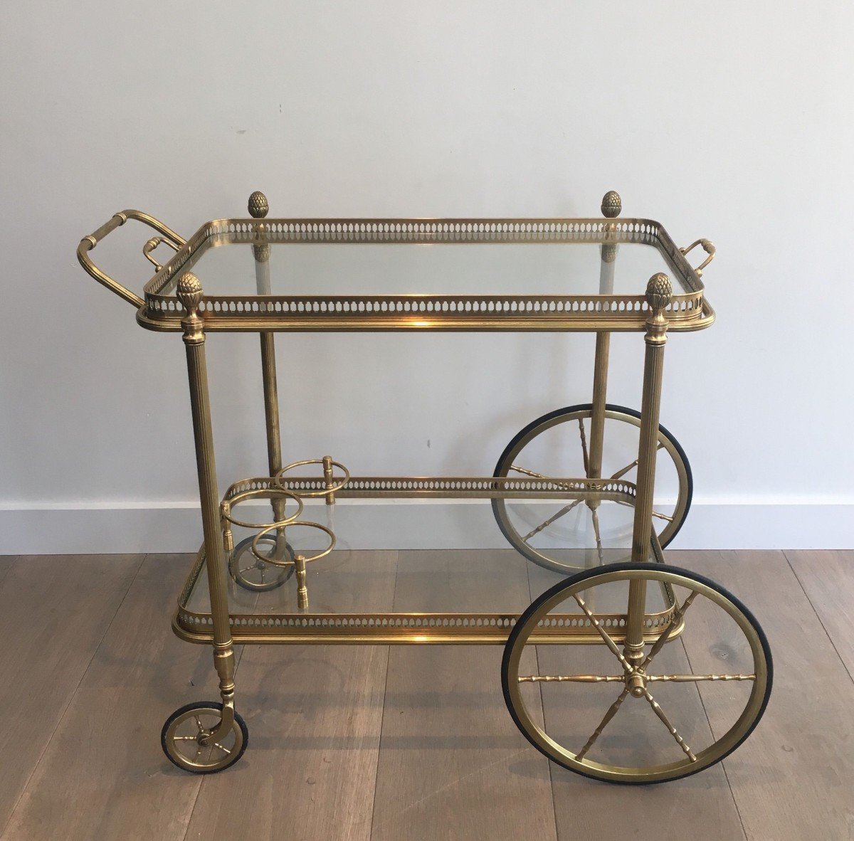 Neoclassical Style Brass Drinks Trolley With Removable Trays French Work By Maison Bagués. 1940-photo-2