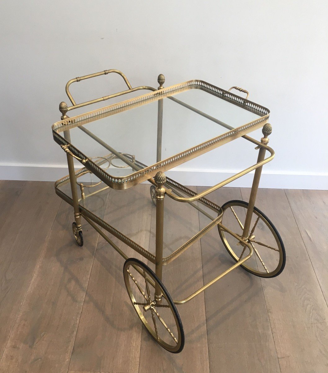 Neoclassical Style Brass Drinks Trolley With Removable Trays French Work By Maison Bagués. 1940-photo-3