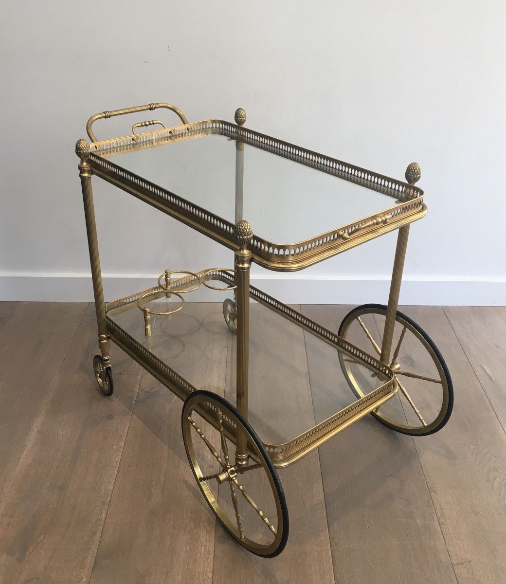 Neoclassical Style Brass Drinks Trolley With Removable Trays French Work By Maison Bagués. 1940-photo-4