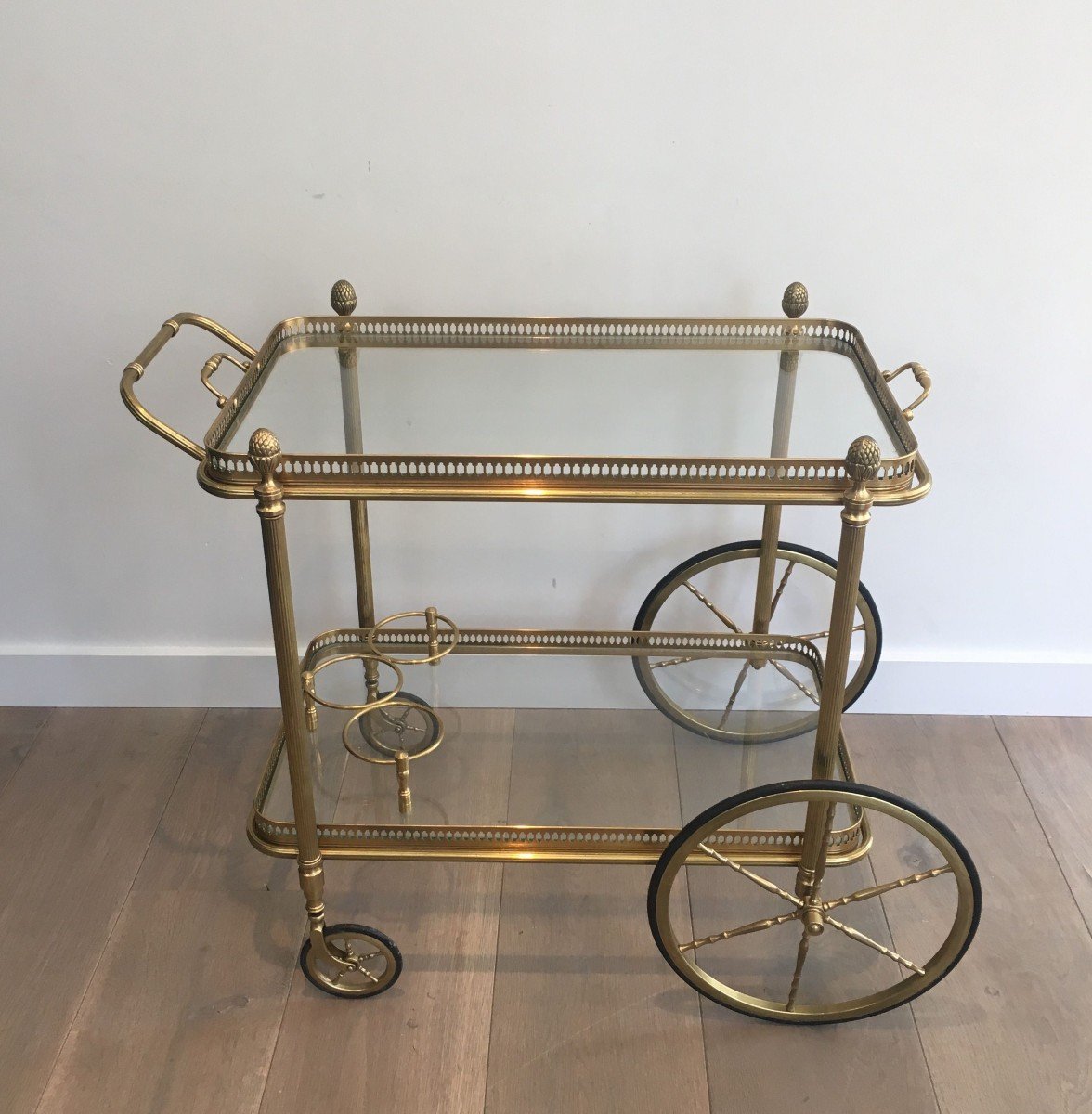 Neoclassical Style Brass Drinks Trolley With Removable Trays French Work By Maison Bagués. 1940