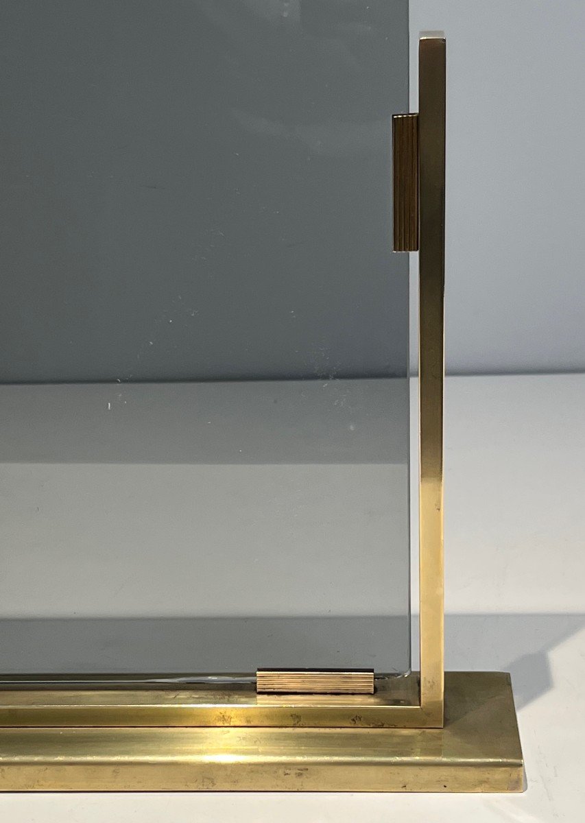 Pare-feu En Verre Fumé Et Laiton. Travail Français. Vers 1970-photo-5