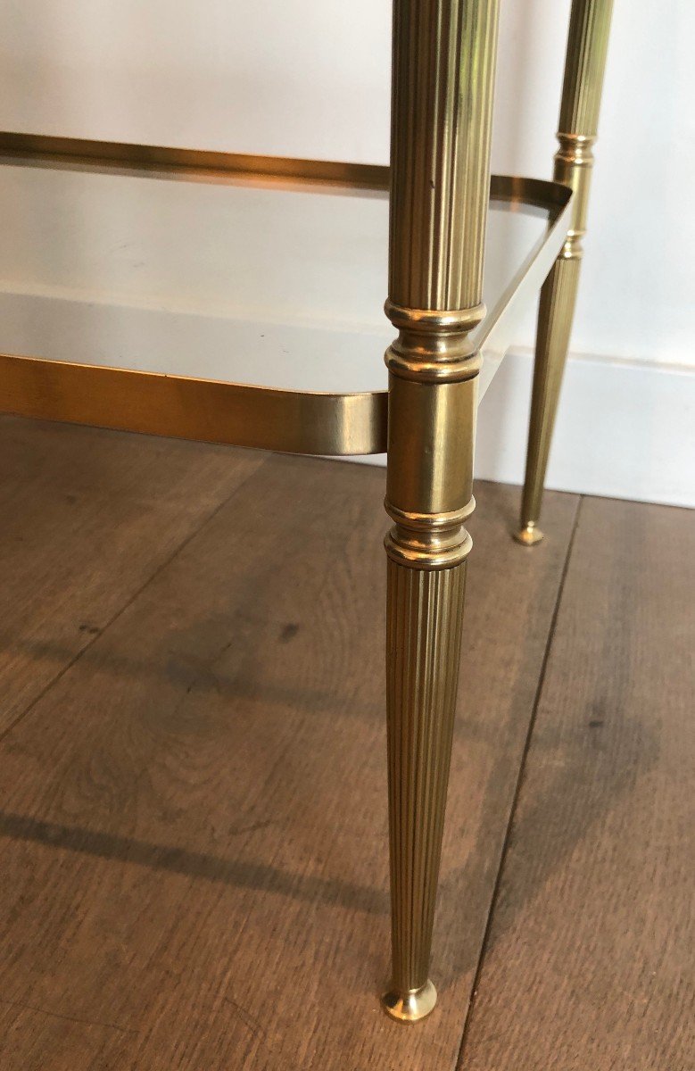 Pair Of Neoclassical Style Brass Side Tables With Fluted Legs And Rounded Corners-photo-6