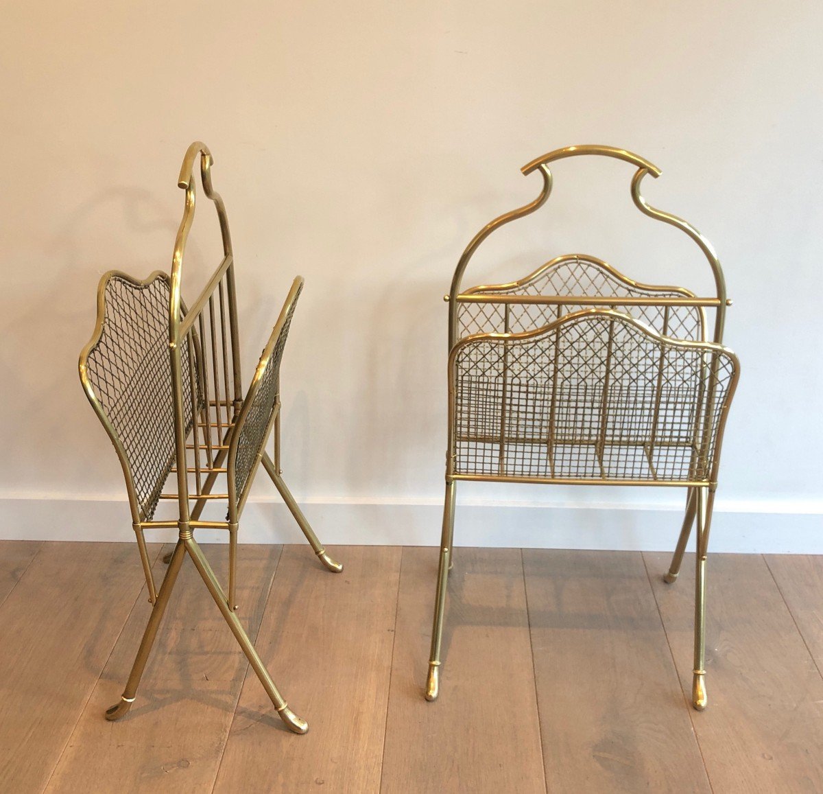 Pair Of Neoclassical Style Brass Magazine Racks. French Work Attributed To Maison Jansen. Circa 1900-photo-2